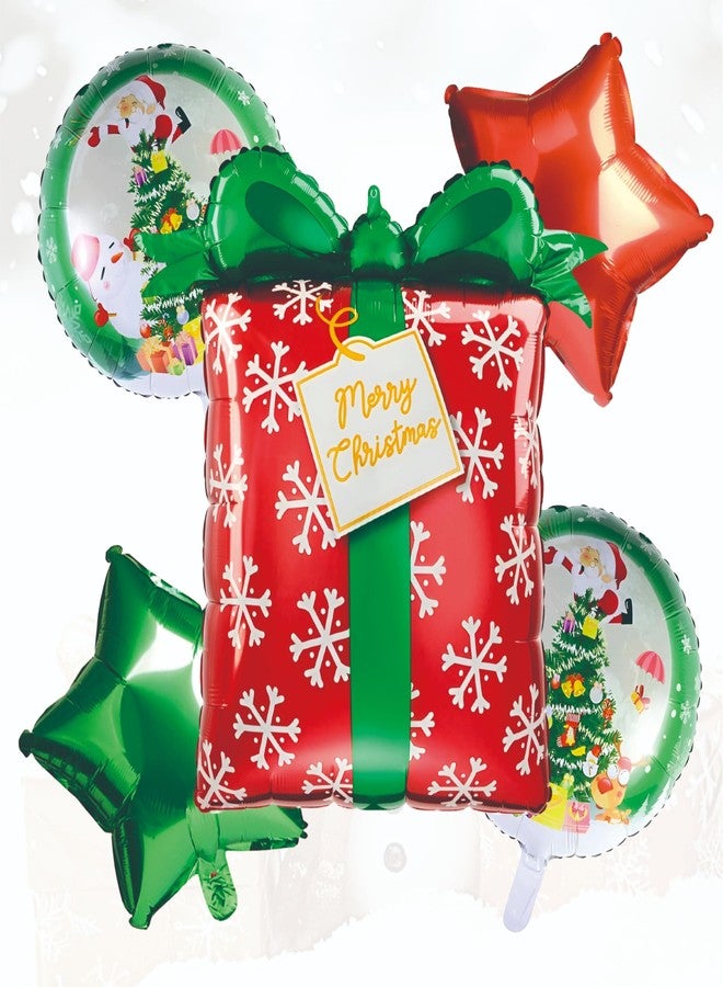 YOURS DECOR Christmas theme foil balloons set, pak of 5 pcs for chrsitmas decoration, santa theme decor, Xmas celebration, home decoration items (Red Green Gift shaped Foil) - Image 1